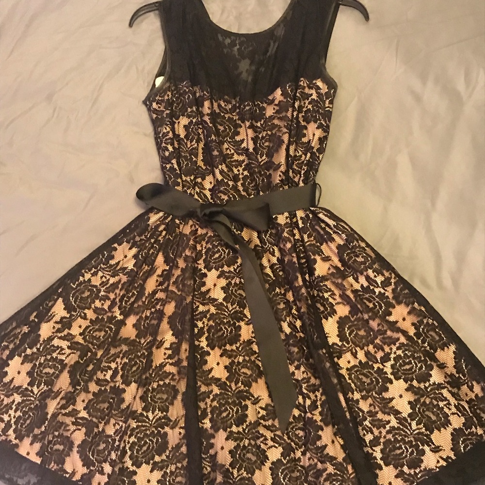 Black and beige lace dress.